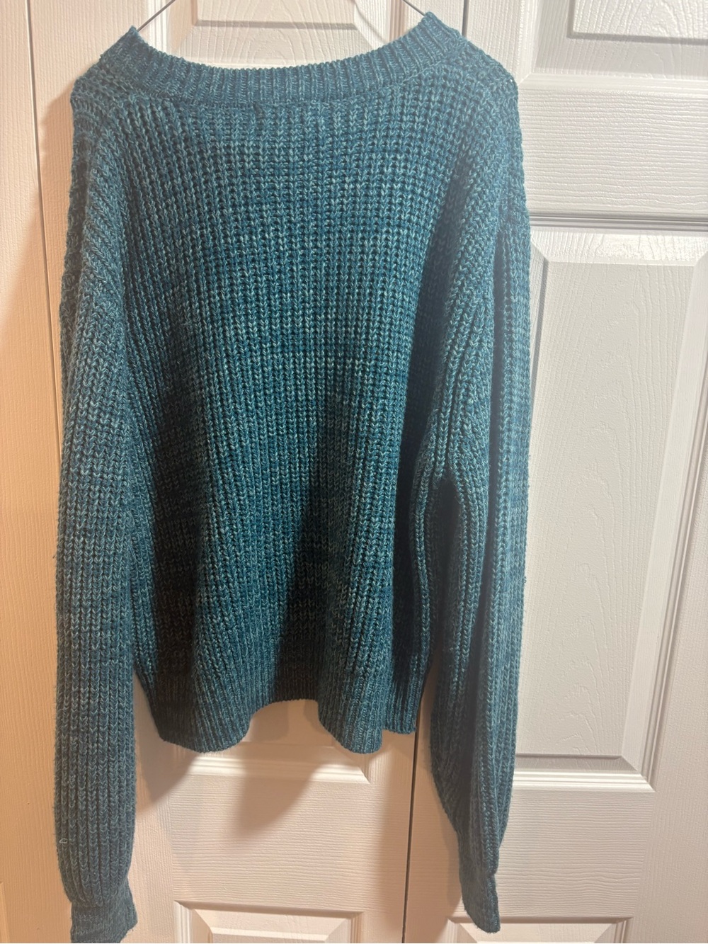 Zenana Size L Teal Chunky Knit Oversized Crewneck Sweater Boho Cozy - Picture 4 of 4